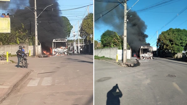 Coletivo pegou fogo na manhã desta sexta-feira (23) no bairro Direção, distrito de Praia Grande; ninguém ficou ferido