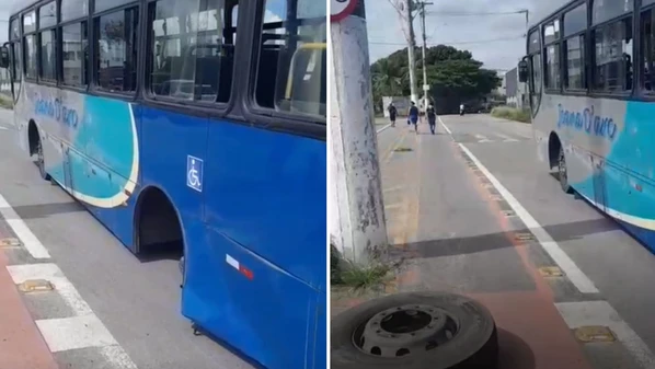 Caso, registrado em vídeo, ocorreu nesta sexta-feira (23), logo após o coletivo sair da garagem no bairro Três Barras; empresa informou que vai apurar o ocorrido