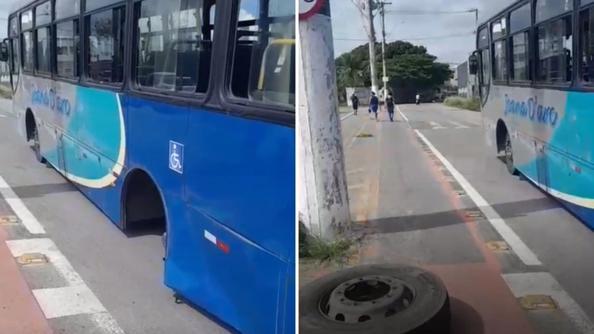 Roda de ônibus se solta em rua de Linhares