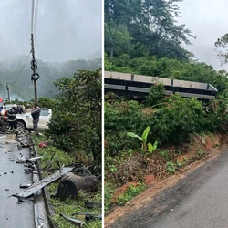 Caminhonete rodou na pista e bateu de frente com a carreta. Dois homens ficaram feridos e foram socorridos