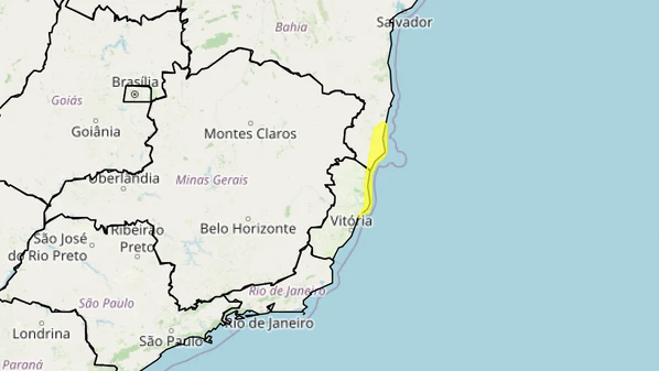 Aviso é do Instituto Nacional de Meteorologia (Inmet) fica vigente até a manhã de terça-feira (27), abrangendo municípios do Litoral Norte do Espírito Santo