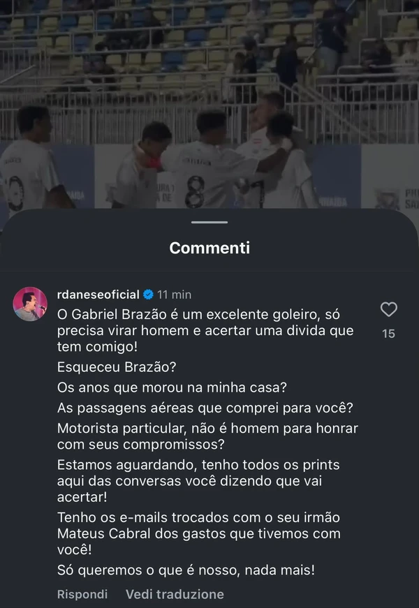 Regis Danese comentou em post do Santos