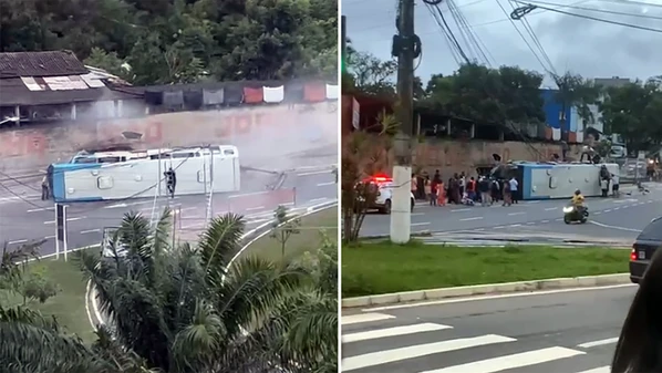 Leitores informaram que o veículo seguia sentido ao Terminal de Itacibá; segundo a PM, ao menos 15 pessoas ficaram feridas, mas o número pode ser maior