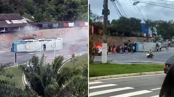 Ônibus do Transcol tomba em acidente em Cariacica por Leitor | A Gazeta