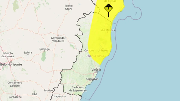 Segundo o Instituto Nacional de Meteorologia (Inmet), aviso foi emitido nesta sexta-feira (30), e vale até as 10h de sábado (31)