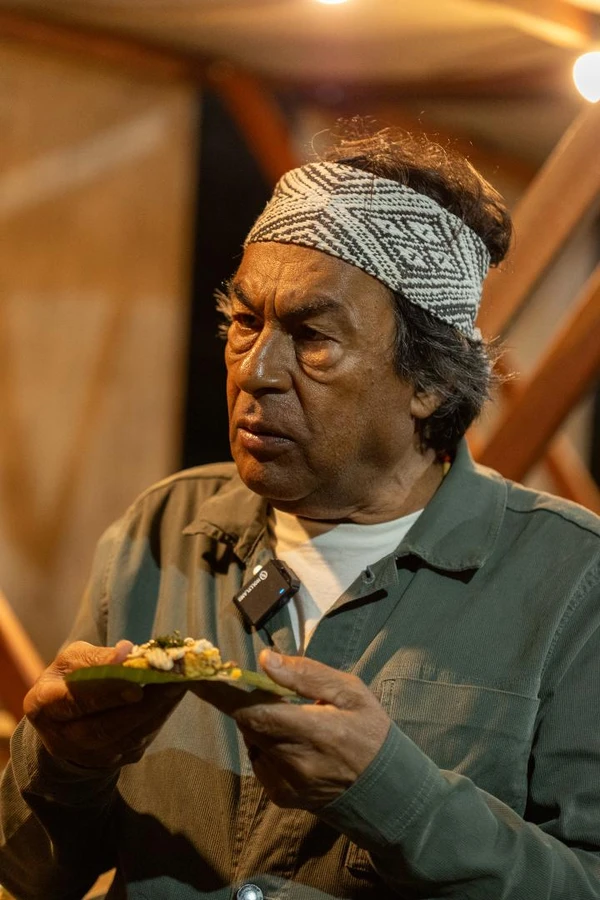 Ambientalista e filósofo Ailton Krenak durante intervenção artística no Parque Casa do Governador, em Vila Velha