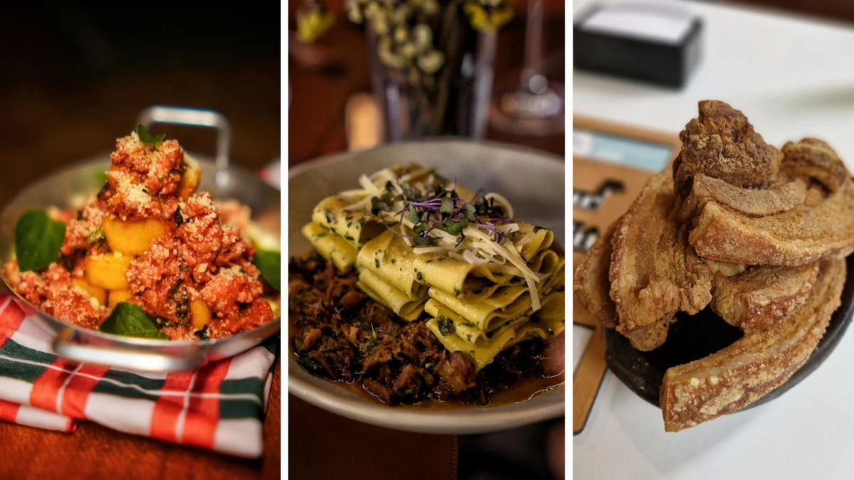 Pratos e petisco do evento Strada & Sapori, em Santa Teresa 