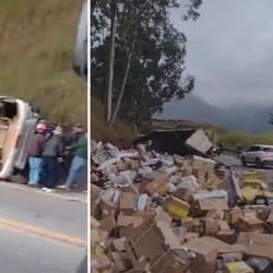 Veículo tombou no ponto da rodovia federal conhecido como "Curva da Ferradura", na região do Caparaó capixaba