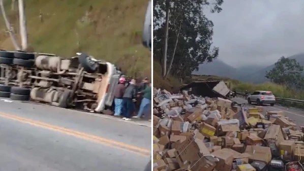 Veículo tombou no ponto da rodovia federal conhecido como "Curva da Ferradura", na região do Caparaó capixaba