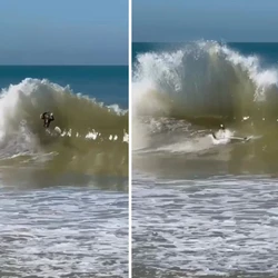 O surfista e guarda-vidas Alan Marcelino surfava na Praia do Morro quando foi arremessado para o alto