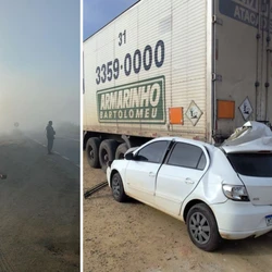 Apesar da colisão, o motorista teve apenas ferimentos leves; testemunhas relataram muita neblina e fumaça de café na hora do acidente