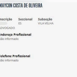 O advogado Maycon Costa de Oliveira foi indiciado por divulgar imagens do depoimento de testemunhas sobre o assassinato de um adolescente de 14 anos, em março deste ano em Vitória