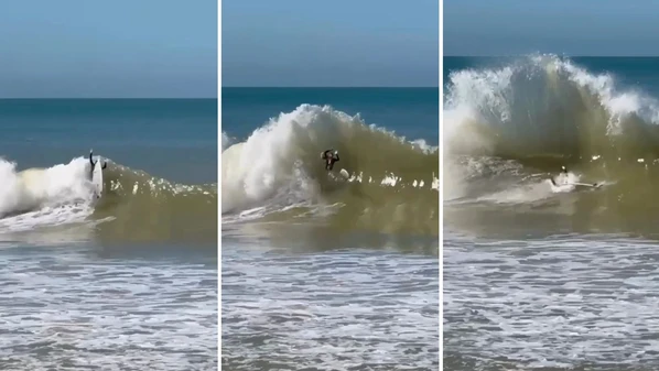 O surfista e guarda-vidas Alan Marcelino surfava na Praia do Morro quando foi arremessado para o alto
