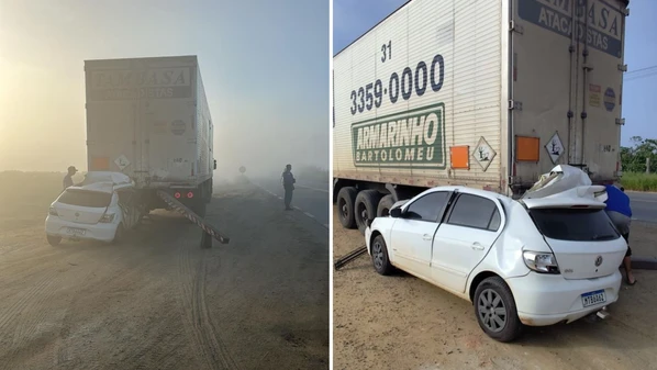 Apesar da colisão, o motorista teve apenas ferimentos leves; testemunhas relataram muita neblina e fumaça de café na hora do acidente