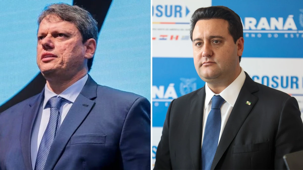 Tarcísio de Freitas, governador de São Paulo, e Ratinho Jr., governador do Paraná