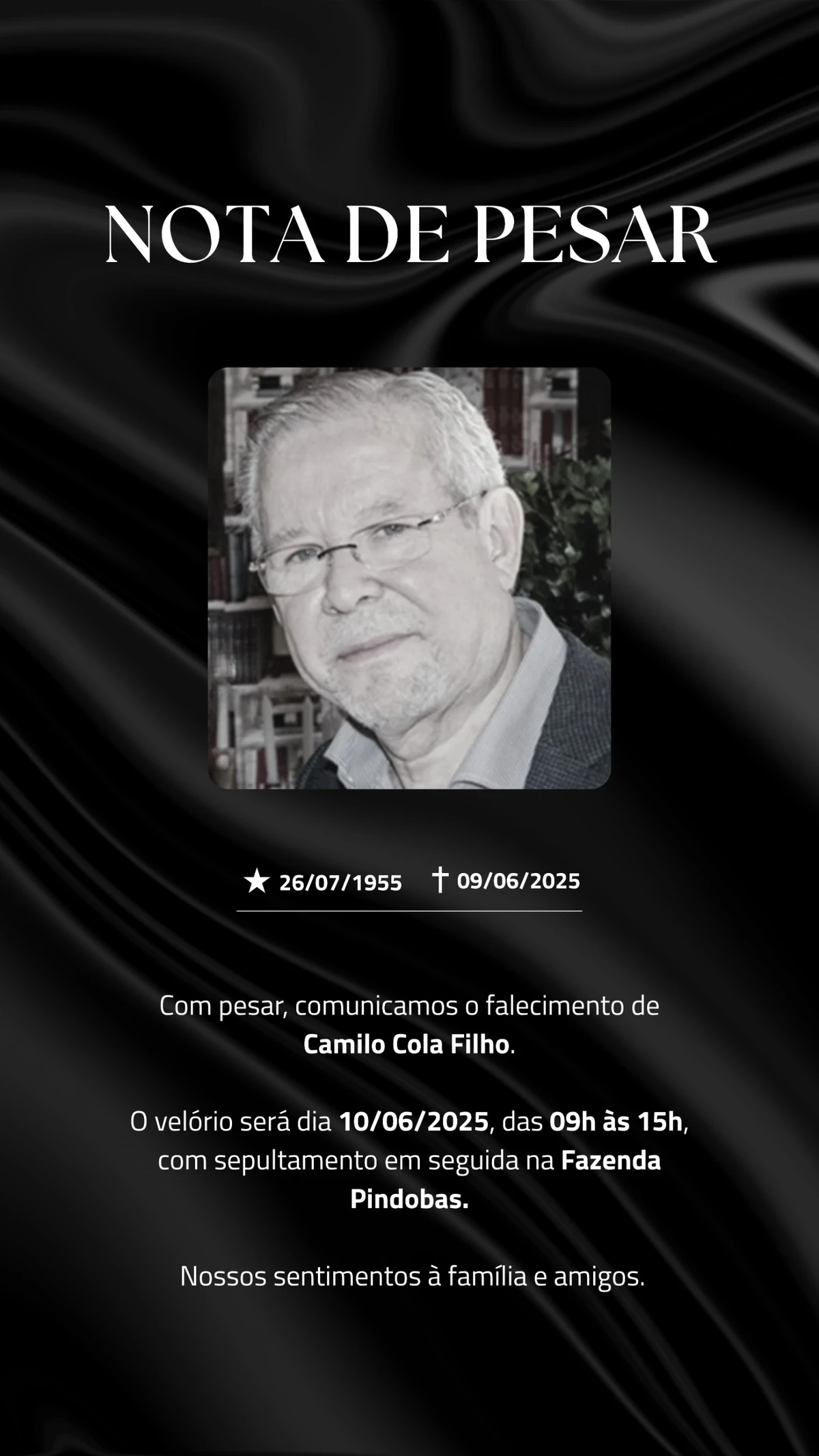 Morre aos 69 anos Camilo Cola Filho