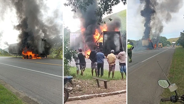 Polícia Rodoviária Federal (PRF) e a Polícia Militar foram acionadas para atendimento à ocorrência e orientação aos condutores, e uma equipe do Corpo de Bombeiros atuou no combate às chamas