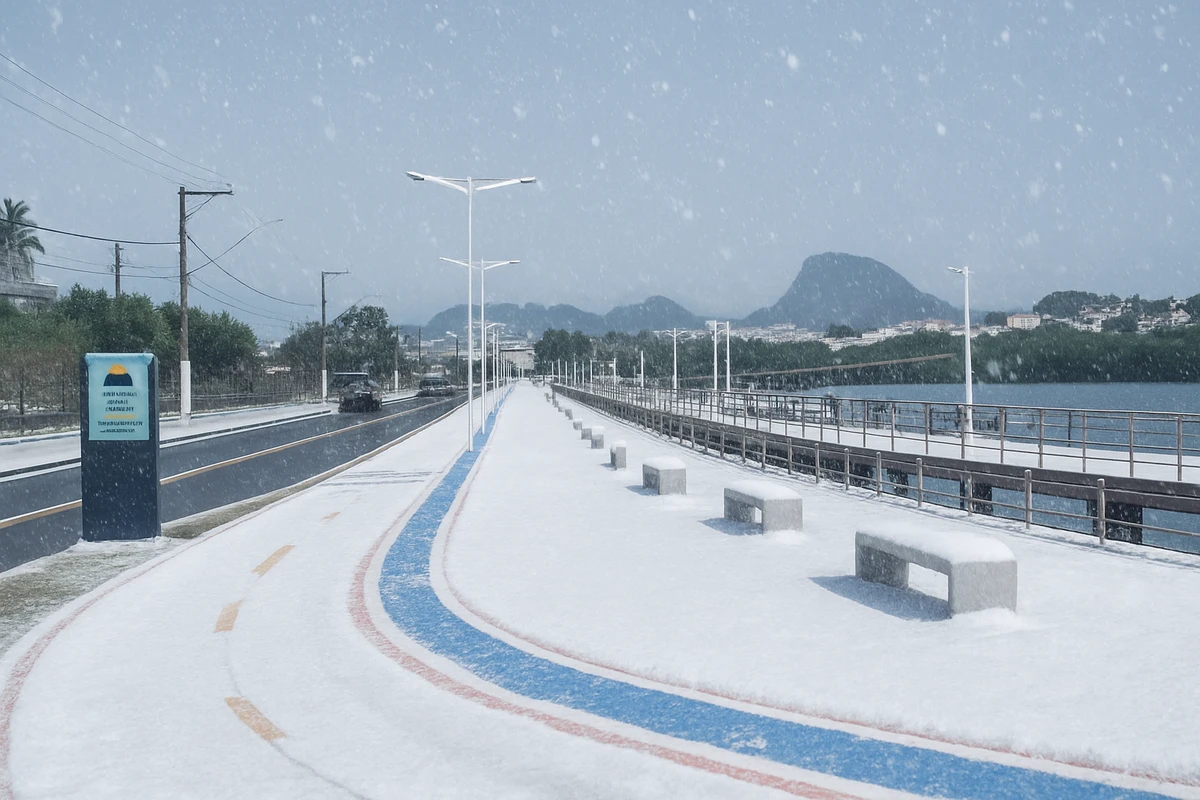 Orla de Cariacica coberta de neve por inteligência artificial