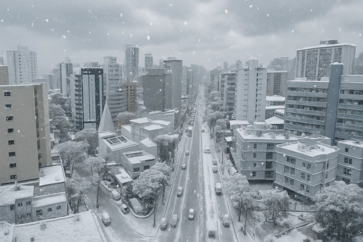 Reta da Penha coberta de neve gerada por IA
