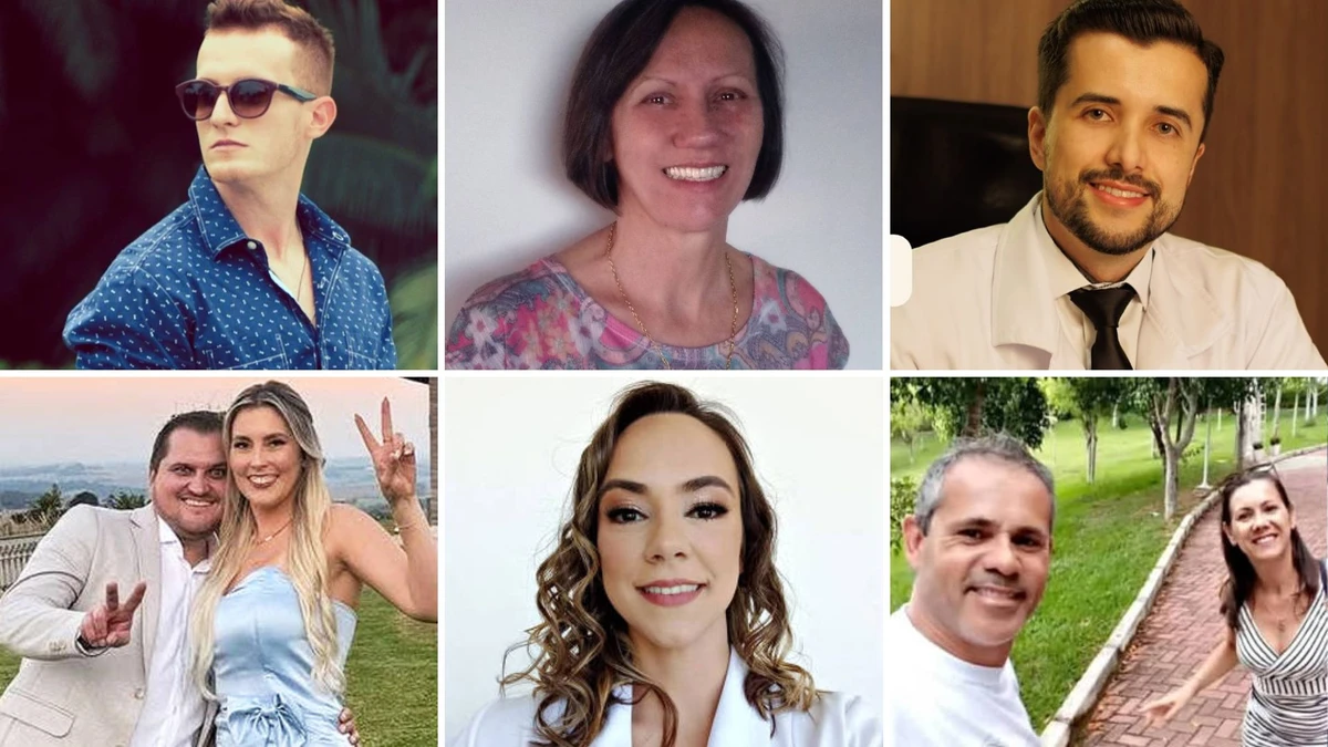 Da esquerda para a direita, veja quem são as vítimas: Leandro Luzzi, Leane Elizabeth Herrmann, Andrei Gabriel de Melo, Juliane Jacinta Sawicki e Fábio Luiz Izycki, Leise Herrmann Parizotto e Everaldo da Rocha e Janaina Moreira Soares da Rocha