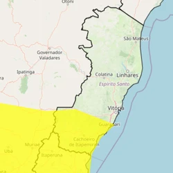 Aviso começa na terça-feira (24) e é válido até a tarde de quarta-feira (25), abrangendo 33 municípios capixabas