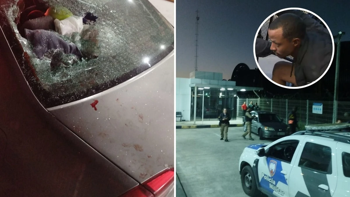 Um dos tiros acertou um carro e outro disparo acertou uma porta de vidro