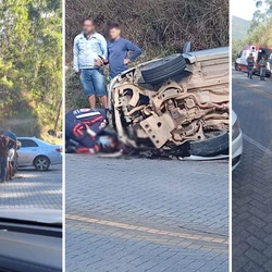 Um Volkswagen Gol teria perdido o controle da direção em uma curva, batido em um Toyota Corolla, atingido um barranco e capotado em seguida
