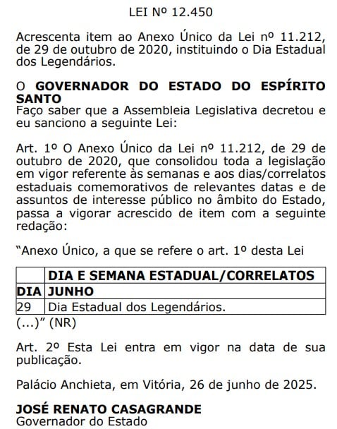 Dia dos Legendários no Espírito Santo