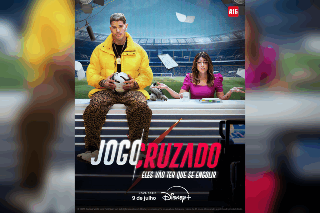 Em “Jogo Cruzado”, um jogador polêmico e uma comentarista crítica começam a trabalhar juntos no mesmo programa (Imagem: Reprodução digital | Disney+)