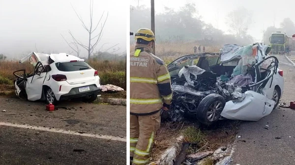 Carro onde estavam professores, bebê e motorista da Prefeitura de Muniz Freire