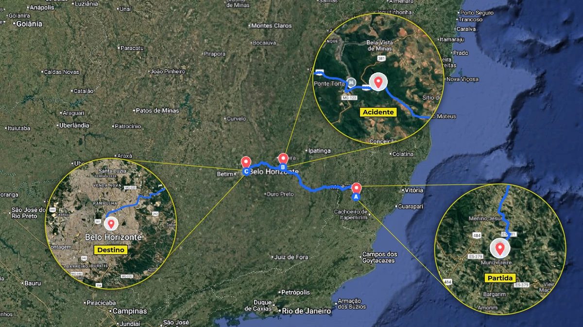 Mapa: acidente em MG com vítimas do ES