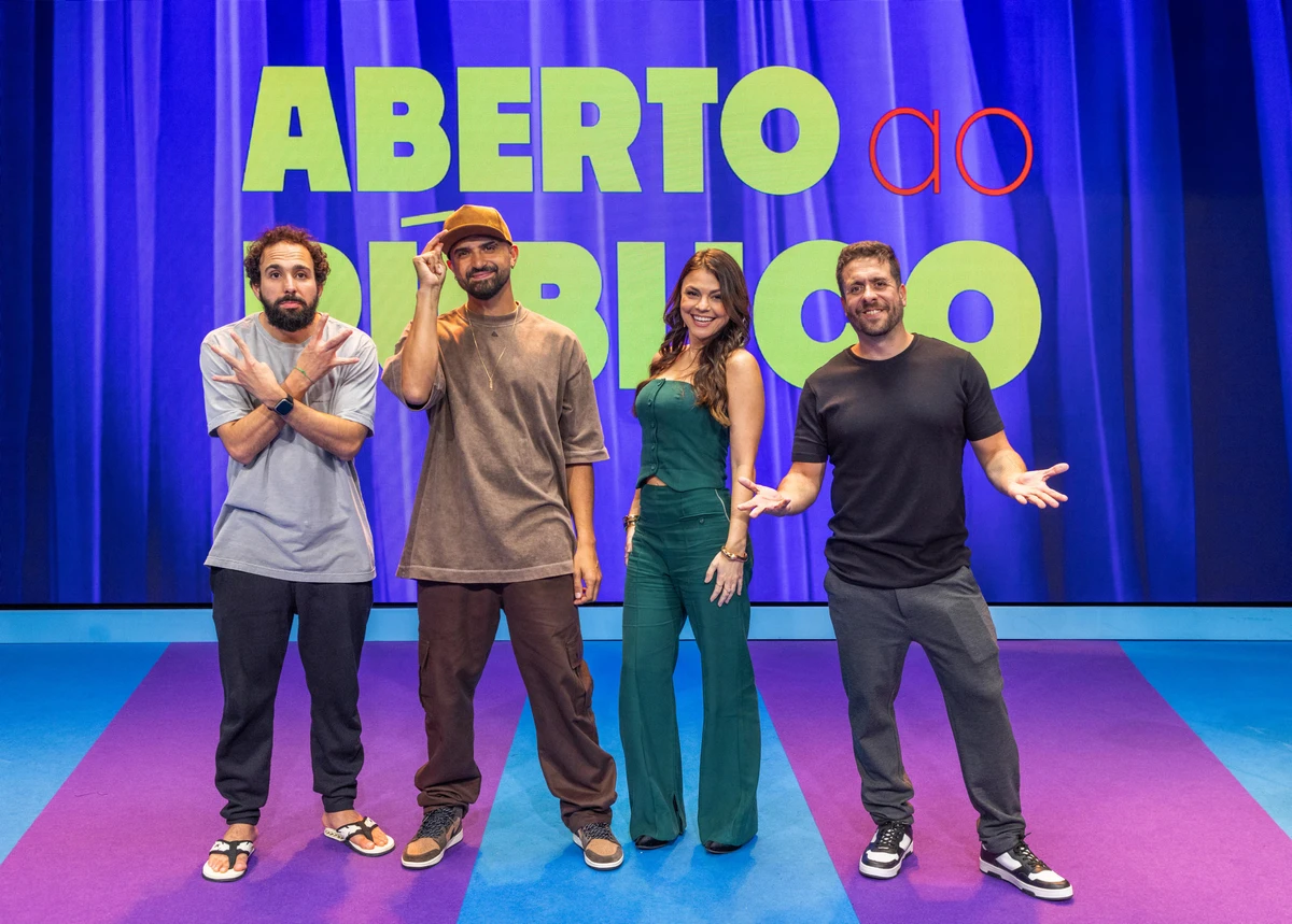 Murilo Couto, Thiago Ventura, Bruna Louise e Maurí­cio Meirelles nas gravações do programa Aberto ao Público