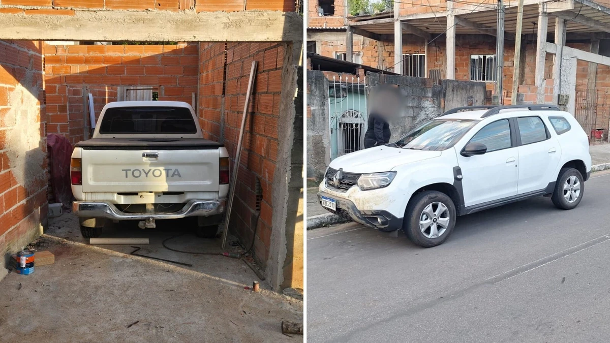 Veículos recuperados pela Polícia Civil durante a prisão de três suspeitos de integrar quadrilha