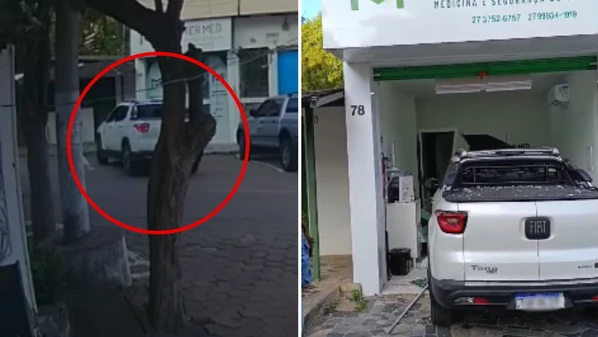 Colisão foi registrada no bairro Margareth; proprietário da clínica foi atingido e precisou ser socorrido, mas sofreu ferimentos leves