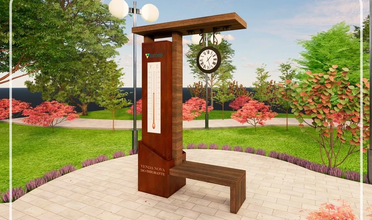 Projeto do relógio turístico equipado com termômetro de Venda Nova do Imigrante