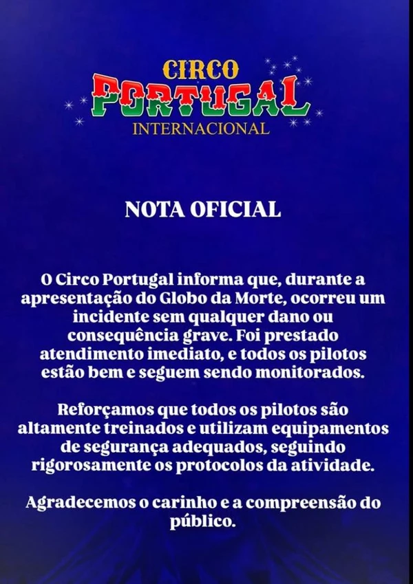 Nota oficial do circo responsável pelo evento em São Mateus