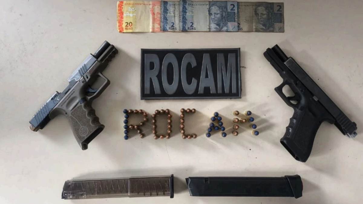 Dinheiro, duas pistolas com seletor de rajada, com carregador alongado e munições foram apreendidos pela Guarda Municipal de Vila Velha