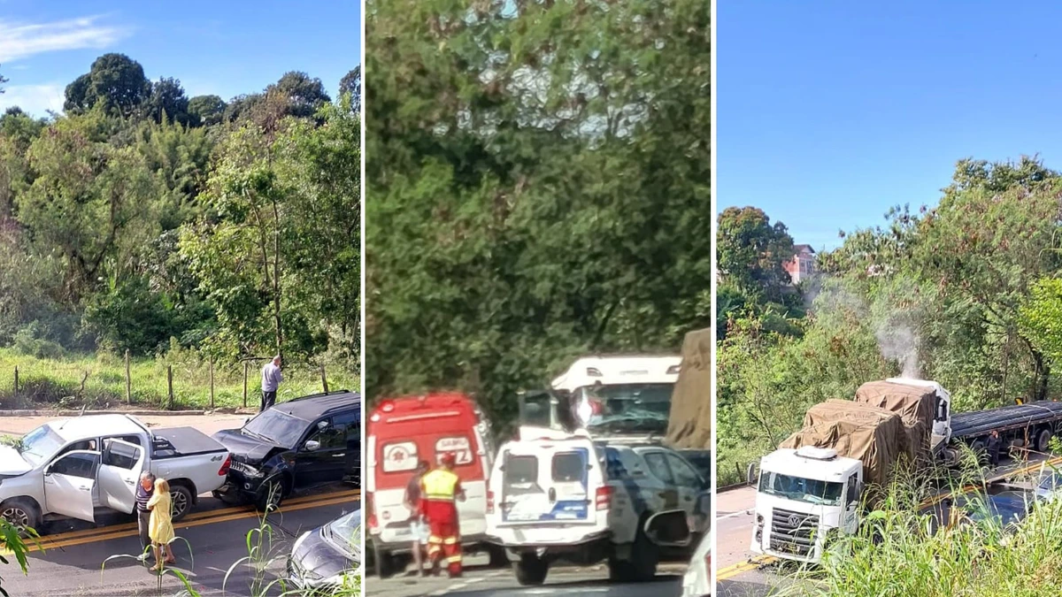 Acidente envolvendo cinco veículos foi registrado na BR 101, em Fundão, nesta segunda-feira (14)