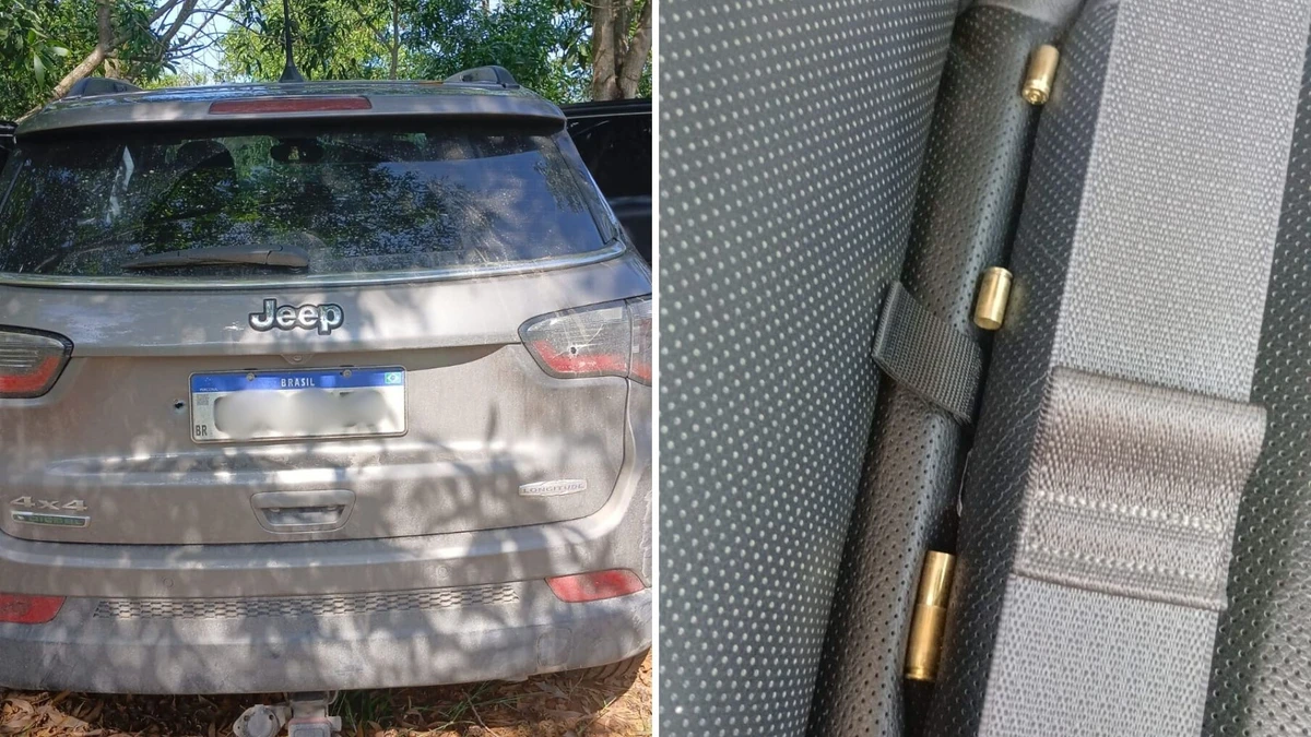 Carro suspeito de ser usado em ataque em Ulisses Guimarães, em Vila Velha, nesta terça-feira (15), foi encontrado com marcas de tiros e cápsulas.  