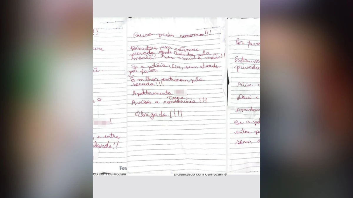 Carta escrita pelas vítimas do cativeiro no Paraná