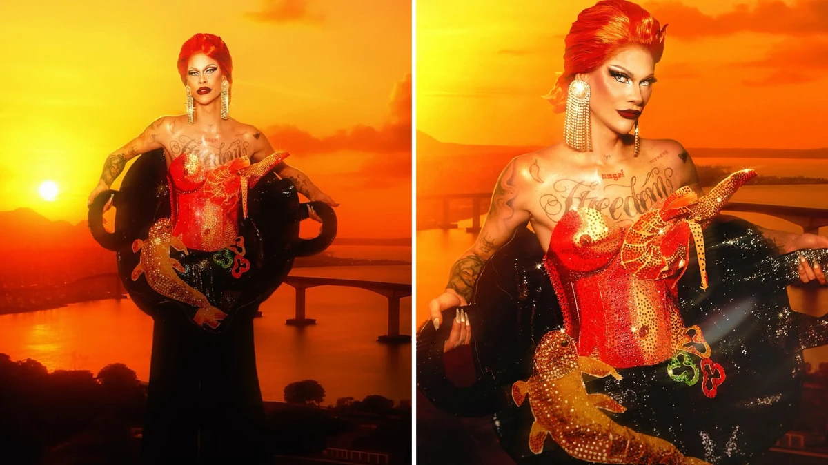 Paola Hoffmann usa look de moqueca capixaba na estreia de Drag Race Brasil