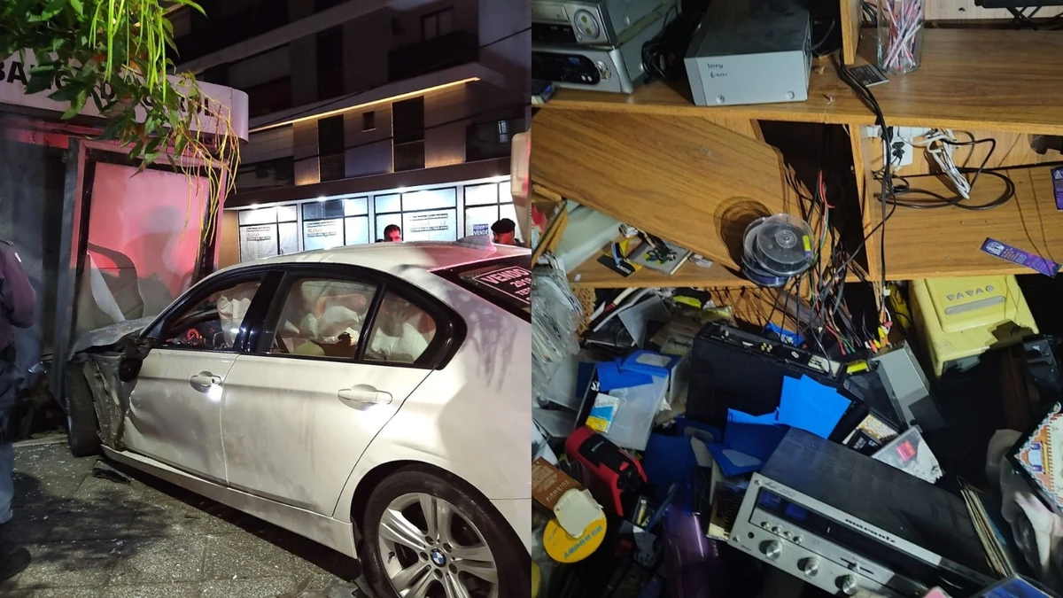 Banca de revistas fica destruída após ser atingida por BMW, em Jardim da Penha, Vitória