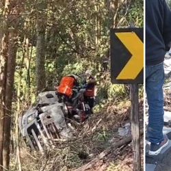 Segundo a Polícia Rodoviária Federal (PRF), equipes estão no local tentando resgatar a vítima presa às ferragens; acidente aconteceu na altura de Domingos Martins