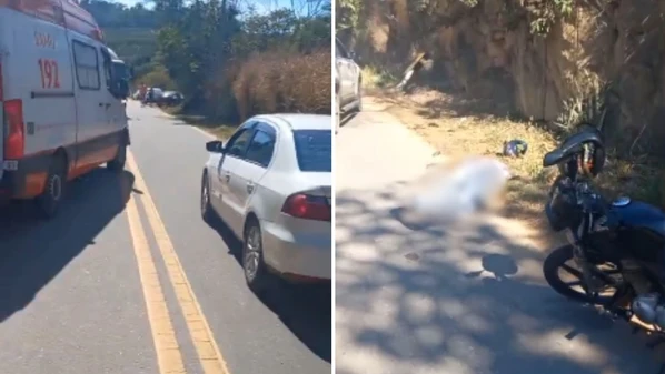 Acidente ocorreu na manhã desta sexta (18). Caminhoneiro disse que freou devido a um carro à frente e a motocicleta bateu na traseira do caminhão