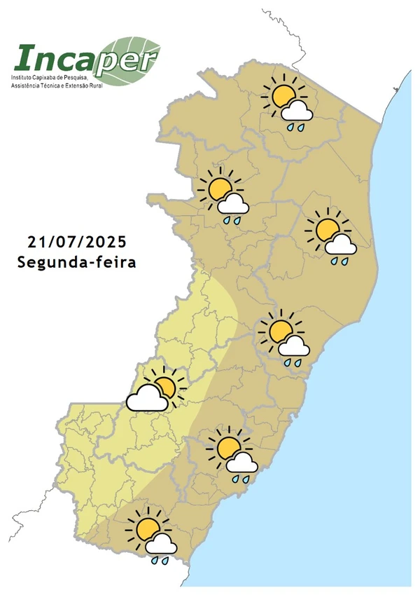 Previsão do tempo para segunda-feira (21)