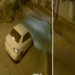 Caso ocorreu no domingo (20), no bairro Margareth. Vídeo mostra motorista saindo do veículo, depois tentando reassumir a direção, mas cai antes do automóvel descer desgovernado