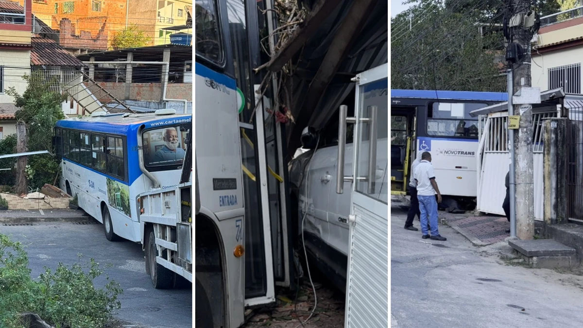 Motorista perde o controle e ônibus atinge muro de casa em Cachoeiro