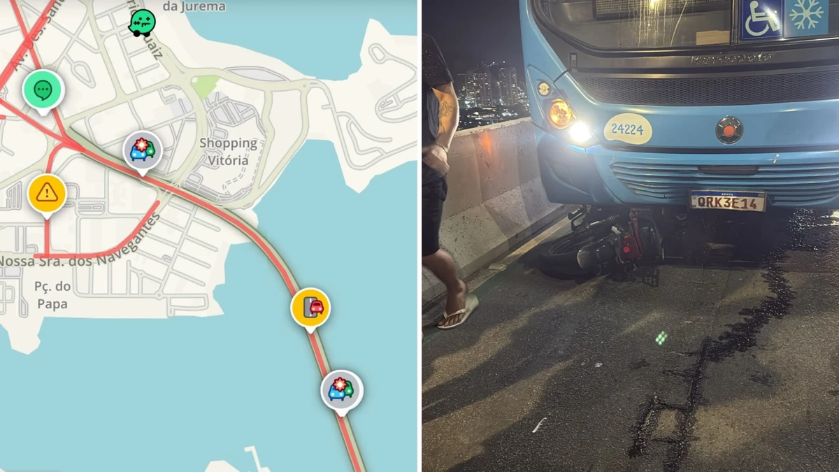 Acidentre entre ônibus e moto deixou um morto e complicou trânsito na Terceira Ponte