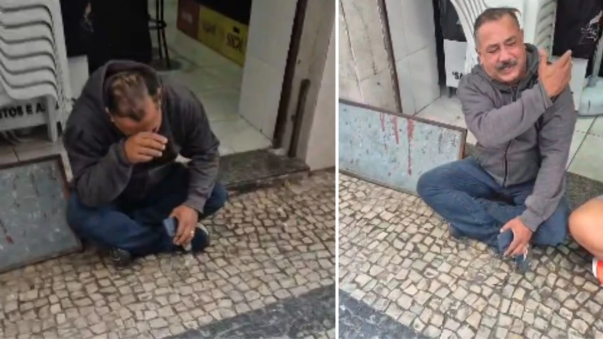 Proprietário de bar no Centro de Vitória chora ao encontrar o espaço arrombado.