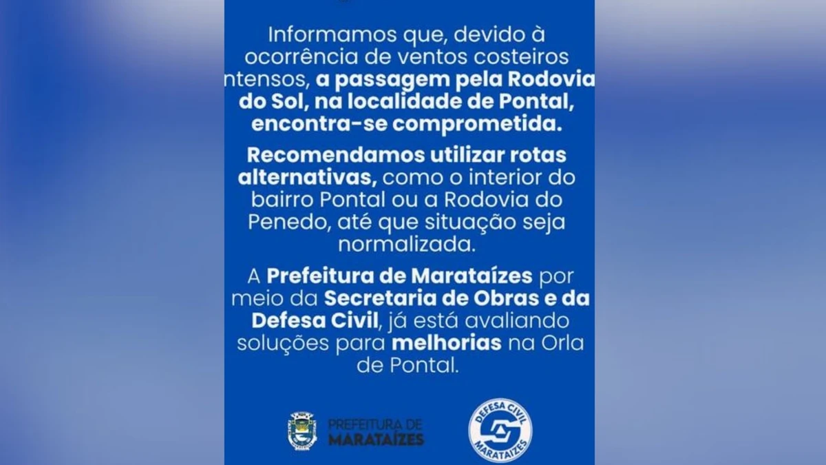 Ventos fortes comprometem tráfego na Rodovia do Sol em Marataízes